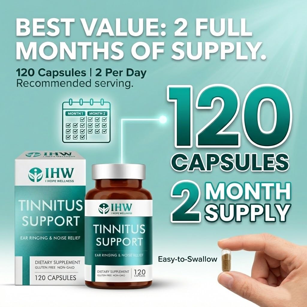 IHW Tinnitus Relief for Ringing Ears, 1200mg Tinnitus Relief Supplement, 120 Capsules, with Vitamin B Complex & C, Reduces Ringing in Ears, Promotes Hearing Wellness & Comfort IHWAu supplements