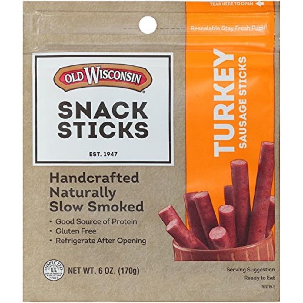 Old Wisconsin Turkey Sausage Snack Sticks, Naturally Smoked, Ready to Eat, High Protein Old WisconsinUS supplements
