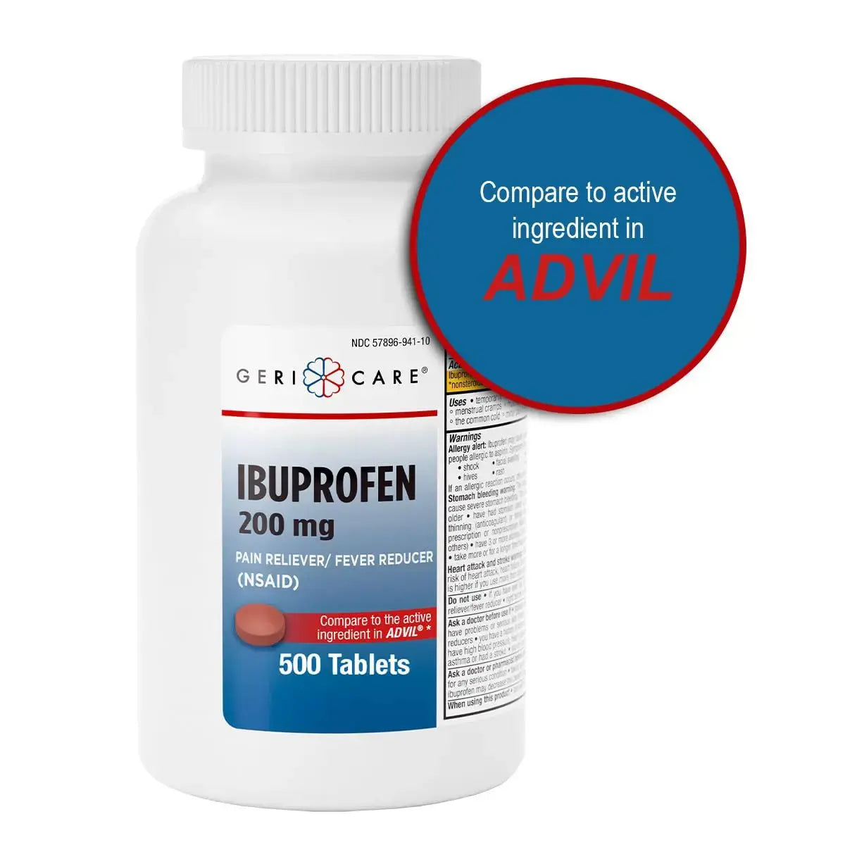 GeriCare Ibuprofen 200mg, Pain Reliever, Fever Reducer, Relieves Body Aches, 500 Count (Pack of 1) GeriCareAu supplements