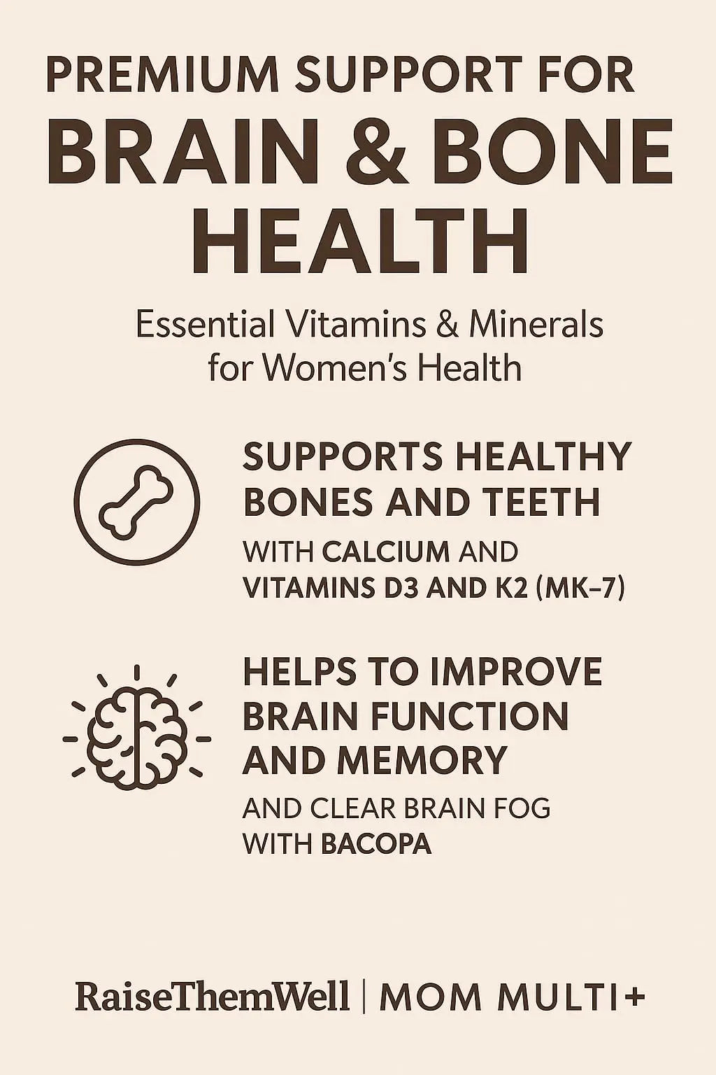 Raise Them Well Mom Multi+ Daily Multivitamin for Women with Active Folate, Adaptogens & Bacopa, Energy, Stress & Cognitive Support, 120 Veggie Capsules Raise Them WellAu supplements