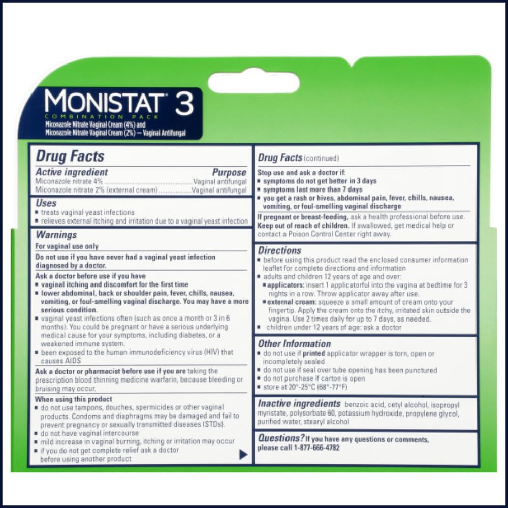 Monistat 3 Vaginal Cream, 3-Day Treatment Combination Pack, 3 Ovule Inserts and External Cream MonistatAu supplements