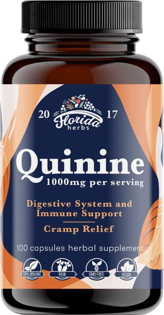 FLORIDA HERBS Quinine for Leg Cramps 1000 mg - 110 Capsules - Cinchona Bark Extract Supplement - Quinine Capsules - Vegan, Non - GMO FLORIDA HERBSAu supplements