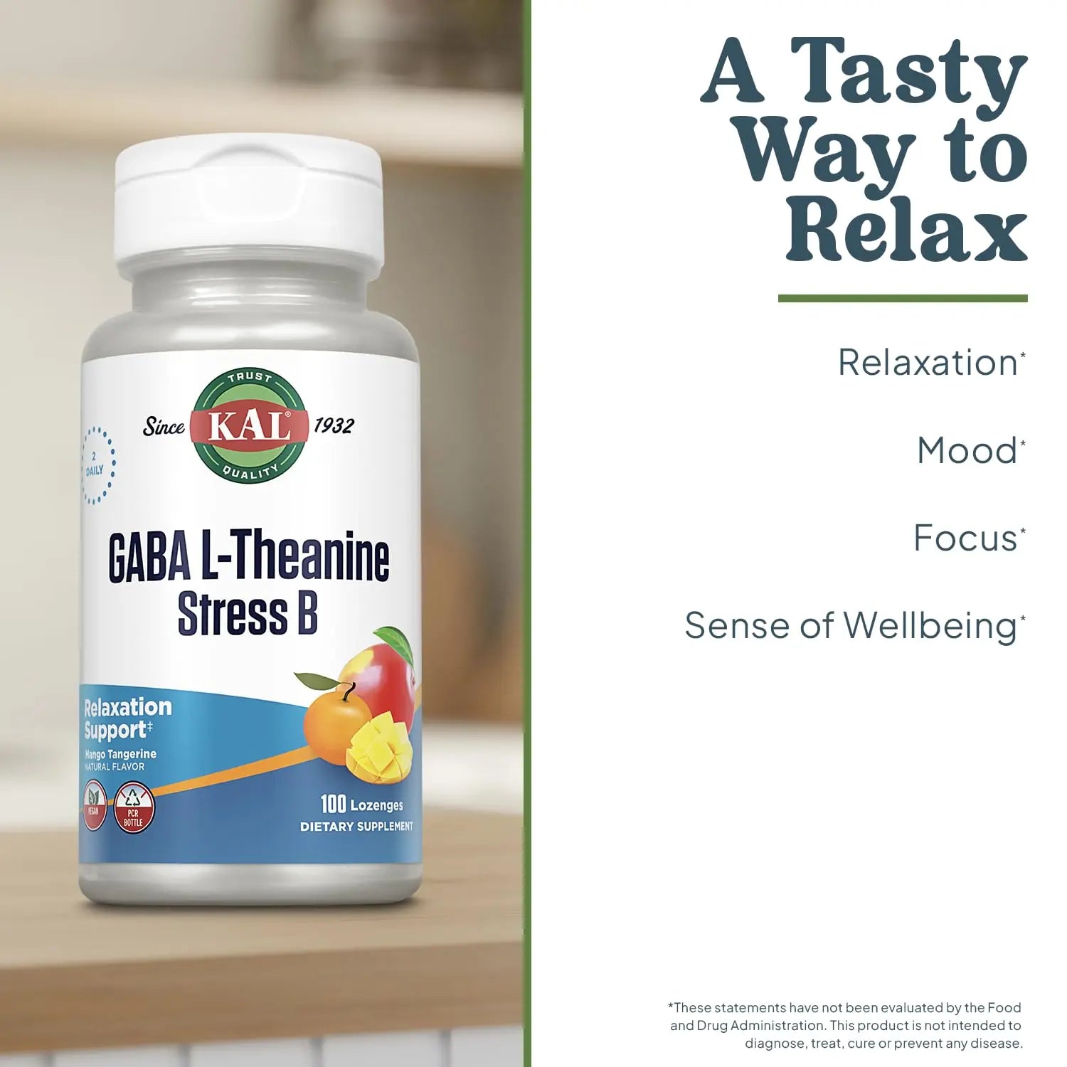 KAL GABA L-Theanine Stress B Lozenge, B Complex Vitamin Supplement, Healthy Relaxation, Mood & Focus Support KALAu supplements