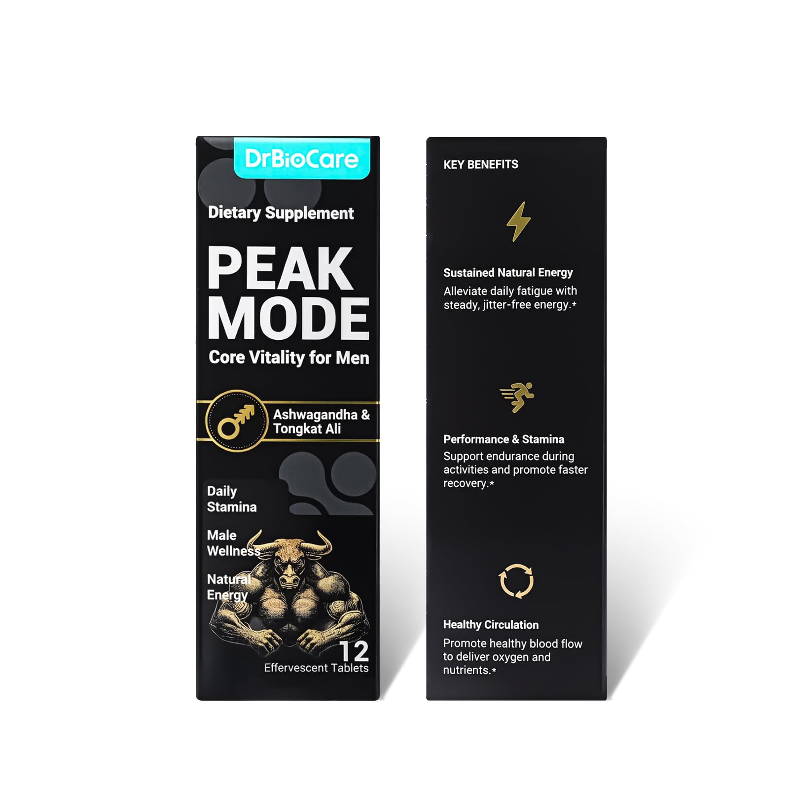 DrBioCare Peak Mode Core Vitality for Men 7-in-1 Effervescent Tablets | Tongkat Ali, Maca & L-Arginine，Ashwagandha, | Boost Stamina, Drive & Blood Flow for Good Performance | Berry Flavor 24 Tablets DrBioCareAu supplements