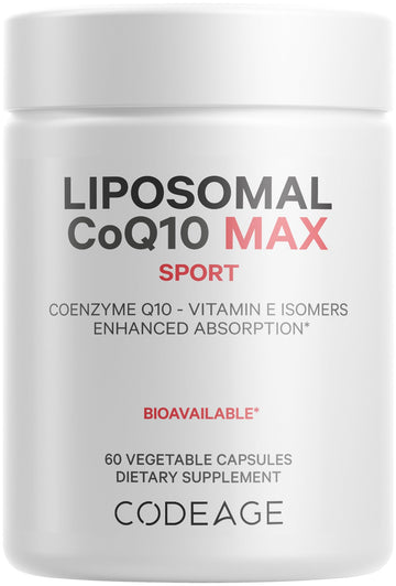 Codeage Liposomal CoQ10 Max Supplement - 250 mg Coenzyme Q10 with Vitamin E Isomers Tocopherols - 2-Month Supply - 1 Capsule Per Serving - Liposomal Delivery - Non-GMO, Gluten-Free - 60 Capsules CodeageAu supplements