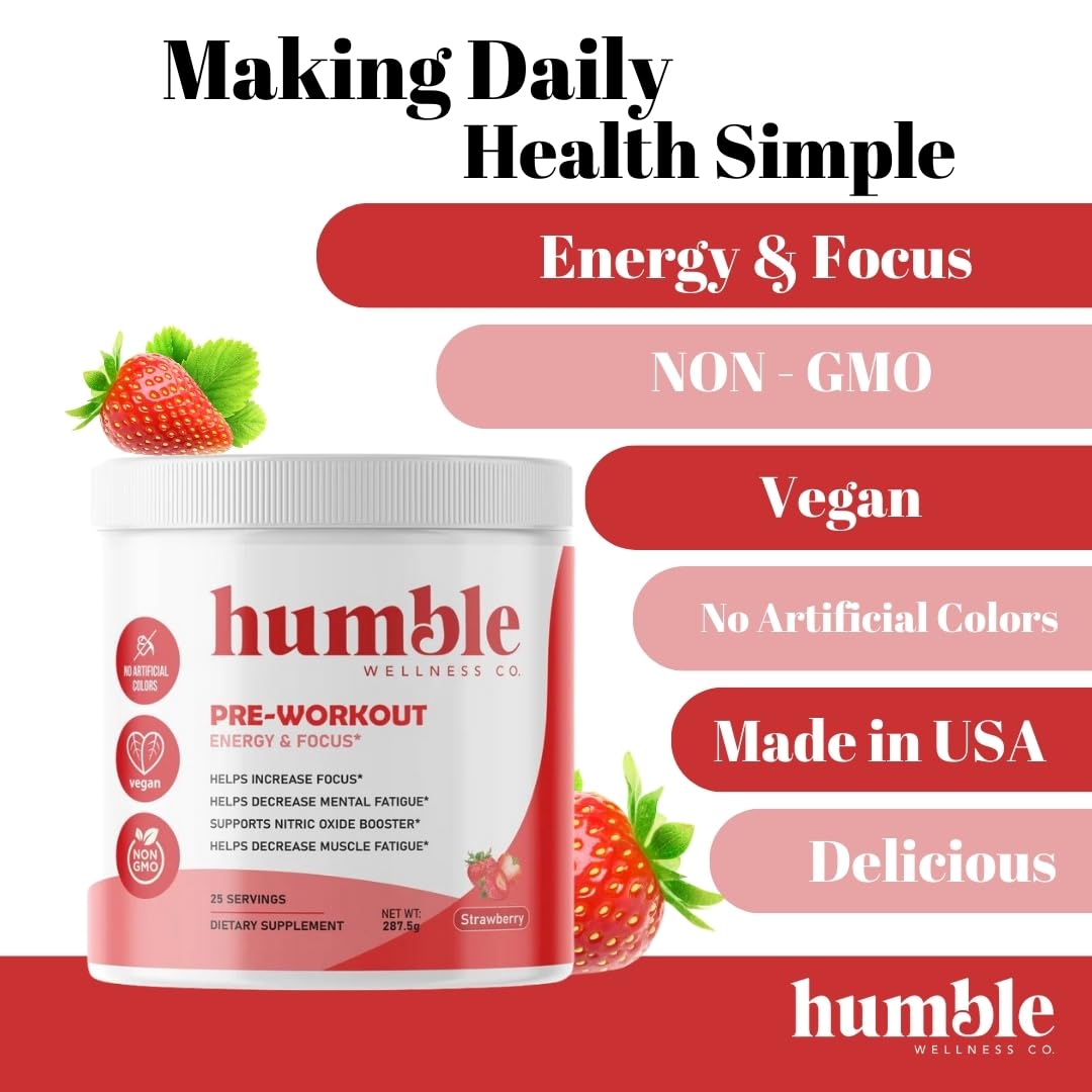 Humble Wellness Pre-Workout: Increase Focus, Decrease Mental Fatigue, Supports Nitric Humble WellnessUS supplements