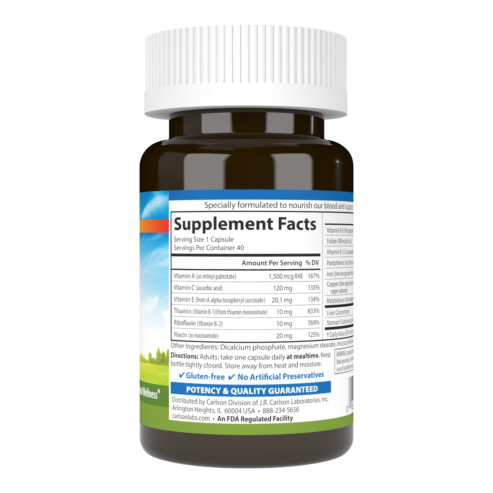 Carlson - Blood Nutrients, 28 mg Iron, Blood Development, Iron Absorption & Optimal Wellness, 40 Capsules CarlsonAu supplements