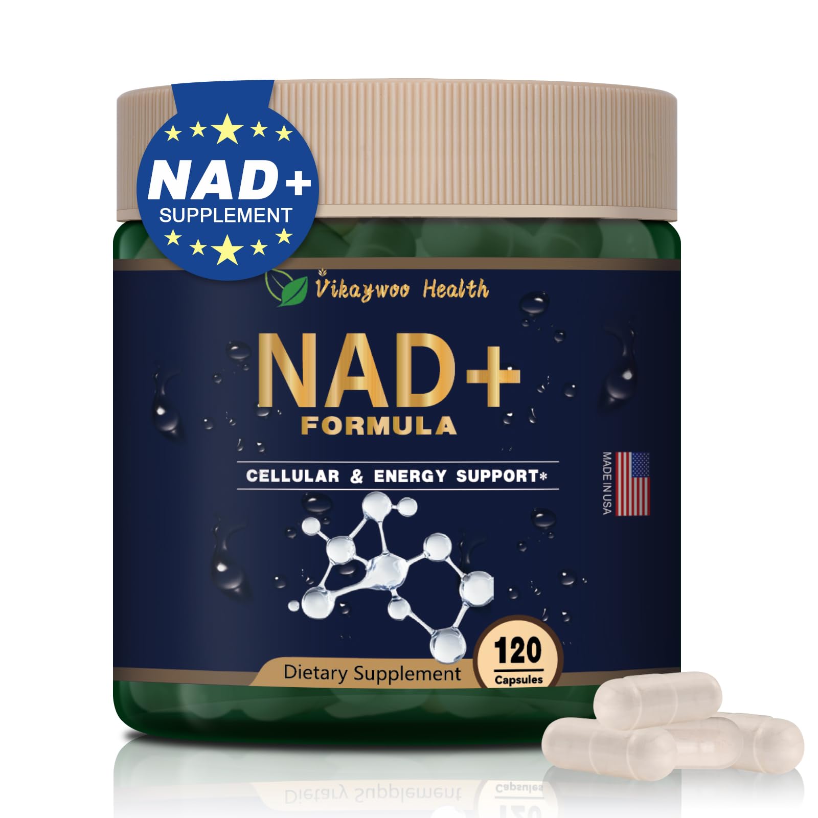 Vikaywoo NAD Supplement 1585 Mg -True NAD & Resveratrol, NMN Alternative Liposomal NAD+ for Women & Men, Support Cellular Health, Stamina & Healthy Aging - 120 Capsules VikaywooAu supplements