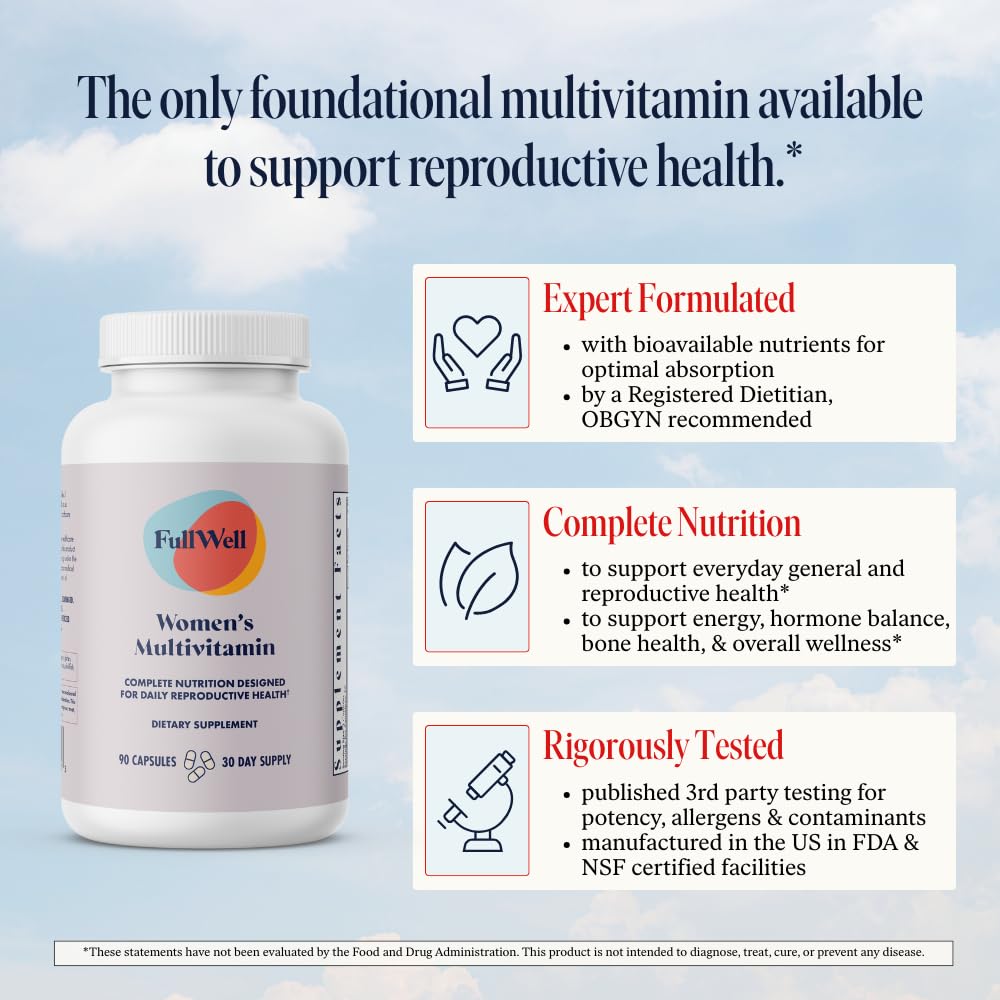 FullWell Women's Multivitamin - Daily Multivitamin for Reproductive Health - Supports Future Fertility, Hormone Balance & Overall Wellness - Antioxidant Blend - CoQ10 & PQQ - 90 Count (30 Servings) FullWellAu supplements