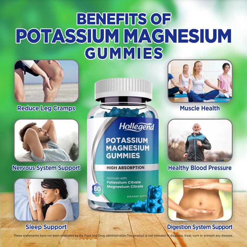 HOLLEGEND Potassium Magnesium Gummies, High Absorption Potassium Citrate 99mg Magnesium Citrate 180mg, Chewable Gummy Supplements for Leg Cramps & Muscle, 60 Count HOLLEGENDAu supplements