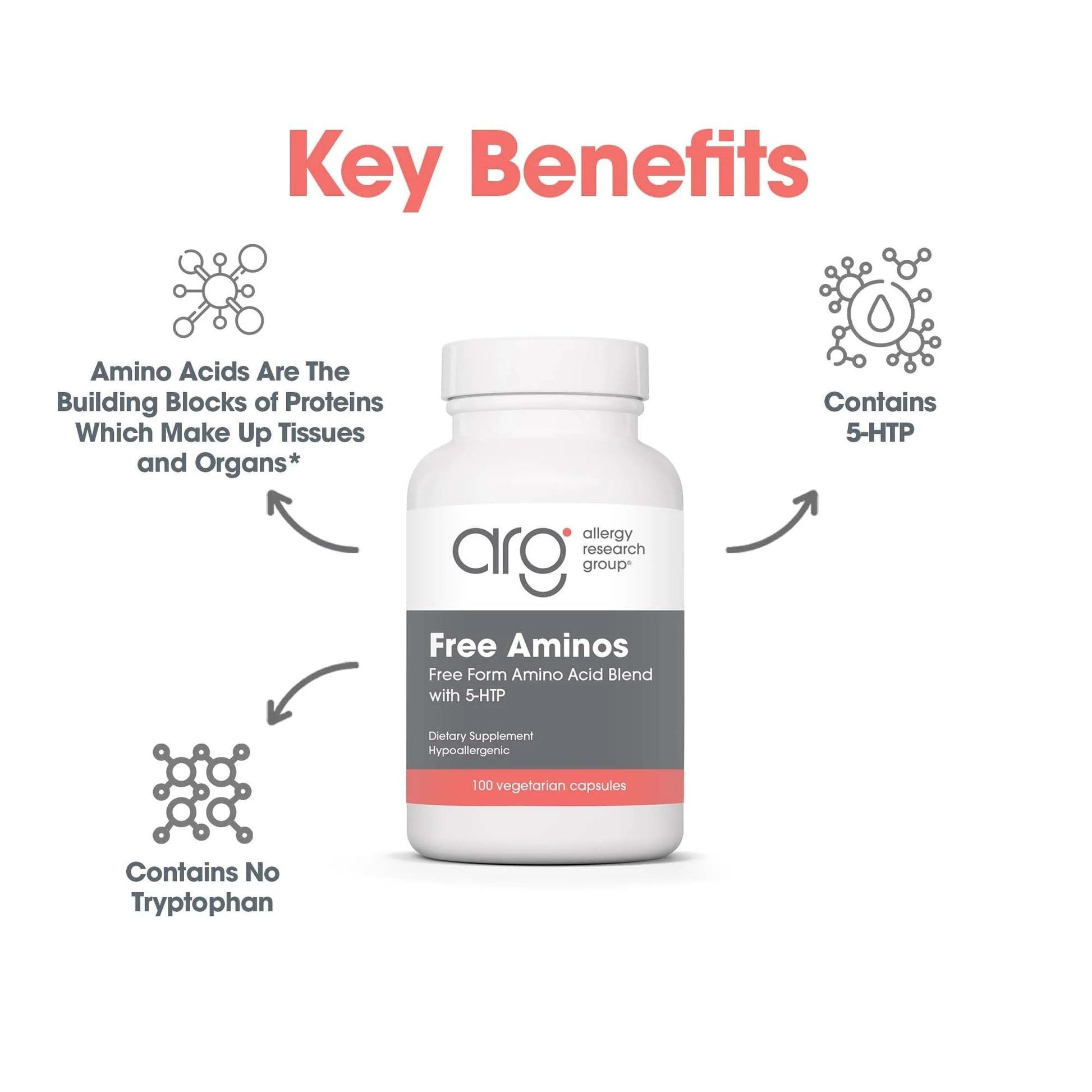 Nutricology Free Aminos Supplement - Essential Amino Acids Complex, Lean Muscle Mass Support, Vegetarian Capsules - 100 Count Allergy Research GroupAu supplements
