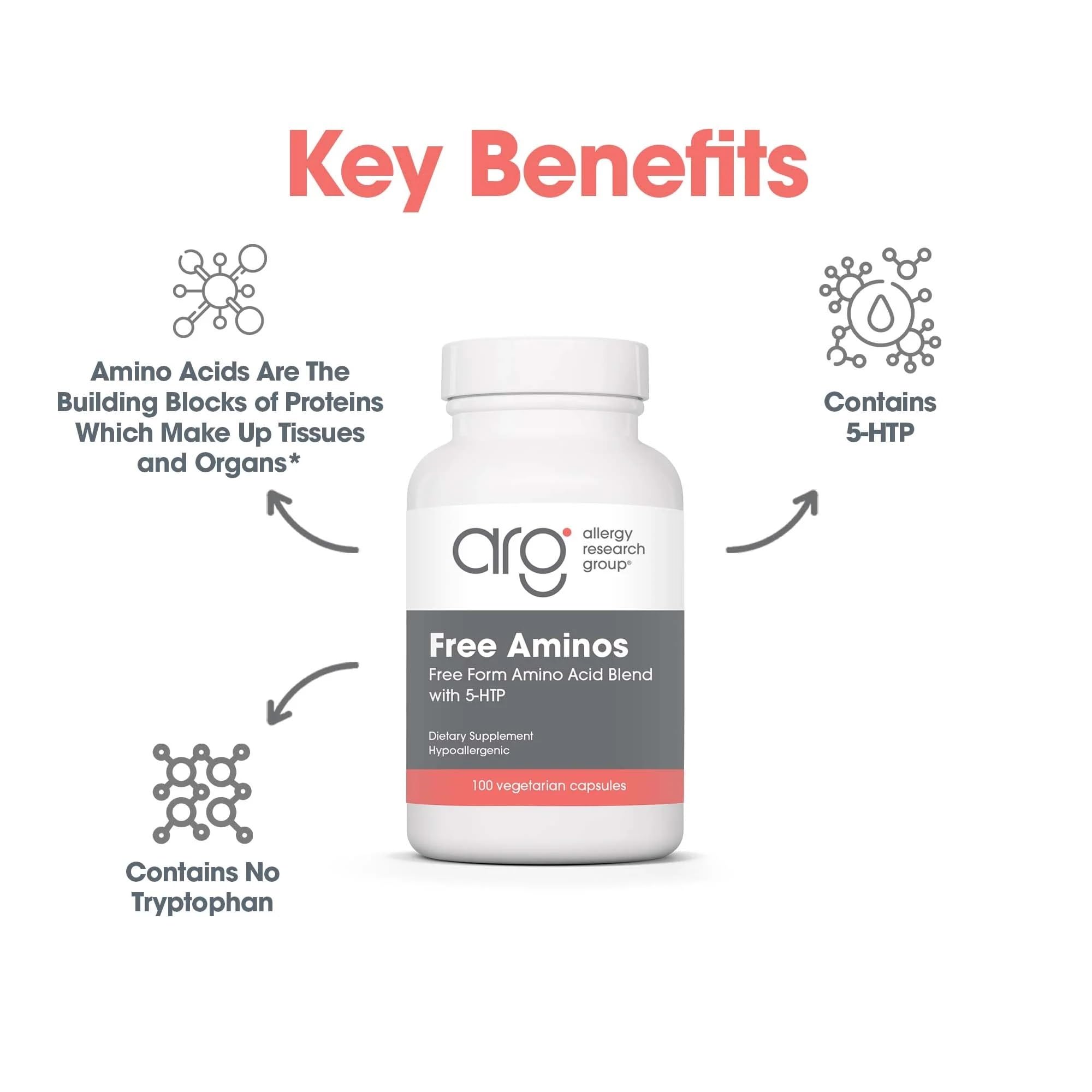 Nutricology Free Aminos Supplement - Essential Amino Acids Complex, Lean Muscle Mass Support, Vegetarian Capsules - 100 Count Allergy Research GroupAu supplements