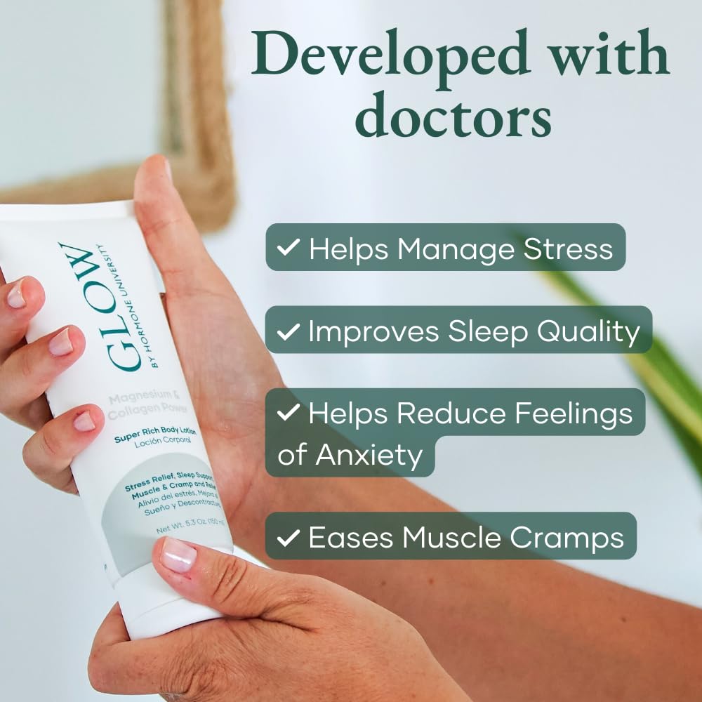 Glow by Hormone University - Magnesium Lotion with Collagen - Magnesium Cream - Bedtime Routine Sleep Lotion - The Highest Concentration of Genuine Zechstein Magnesium Chloride (Pack of 1) Glow BotanicaAu supplements