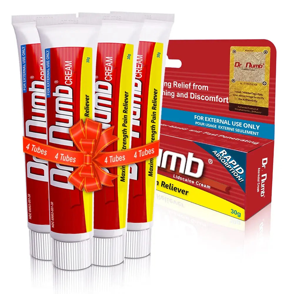 Dr. Numb 5% Lidocaine Numbing Cream, Fast-Acting Maximum Strength Topical Anesthetic Pain Relief Burn Itch Numb Cream with Vitamin E for Hemorrhoid Treatment, Local and Anorectal Uses - 30g 4 Pack Dr. NumbAu supplements