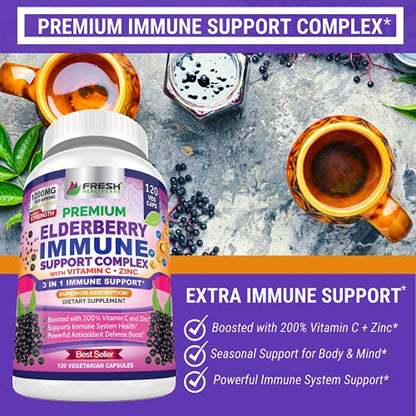 FRESH HEALTHCARE Elderberry Capsules - High Potency Black Elderberry with Zinc FRESH HEALTHCAREUS supplements