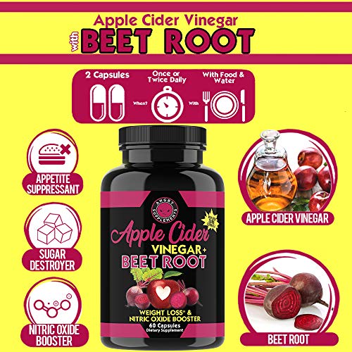 Angry Supplements Apple Cider Vinegar + Beet Root Capsules, Detox Pills, Nitric Oxide Angry SupplementsUS supplements