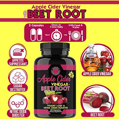 Angry Supplements Apple Cider Vinegar + Beet Root Capsules, Detox Pills, Nitric Oxide Angry SupplementsUS supplements