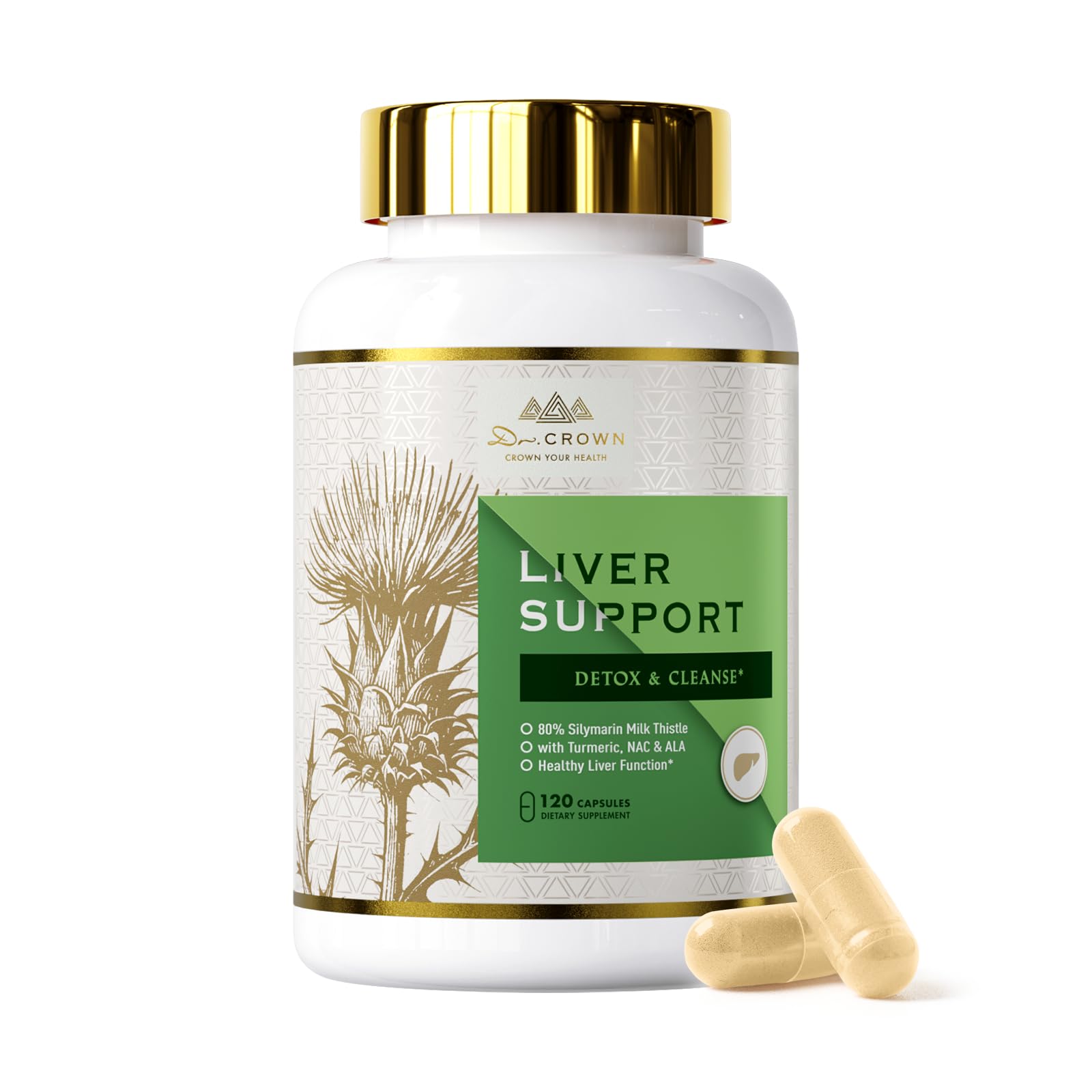 DR. Crown Liver Cleanse Detox & Repair - Milk Thistle Supplement, with Silymarin, N-Acetyl Cysteine(NAC), Artichoke, Turmeric & Dandelion for Liver Detox, Cleanse, Gluten Free, Non-GMO - 120 Capsules DR. CROWNAu supplements