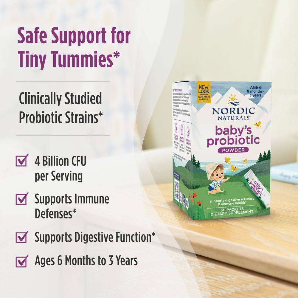 Nordic Naturals Baby’s Nordic Flora Probiotic Powder, Unflavored - 30 Packets - 4 Billion CFU - Digestive Health & Immune Support for Babies & Toddlers (6 Months to 3 Years) - 30 Servings Nordic NaturalsAu supplements