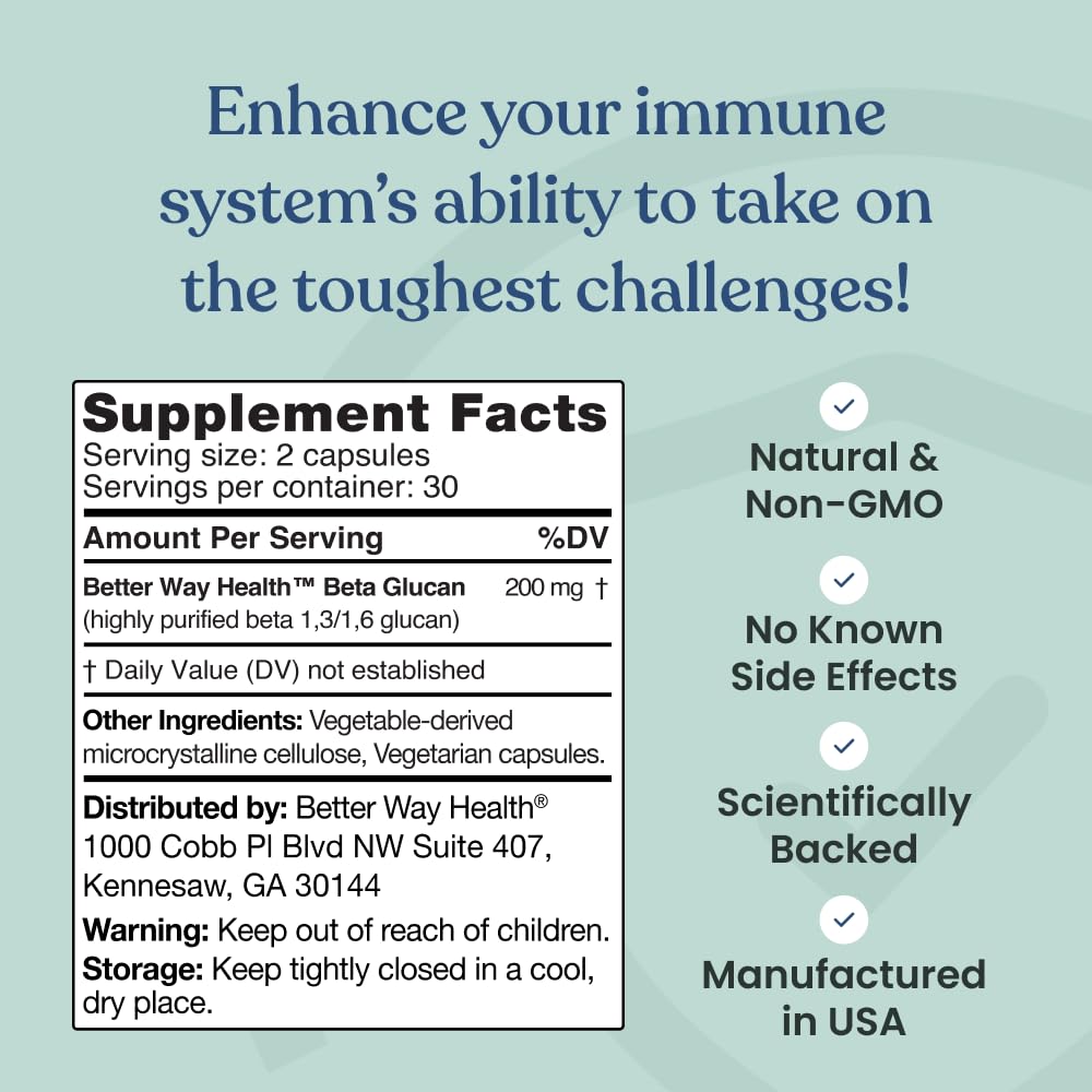 Better Way Health™ - Advanced Immune Readiness - Highly Purified 1,3/1,6 Beta Glucan 100 - Clinically Tested Immune Defense - 100mg/60 Capsules Better Way HealthAu supplements