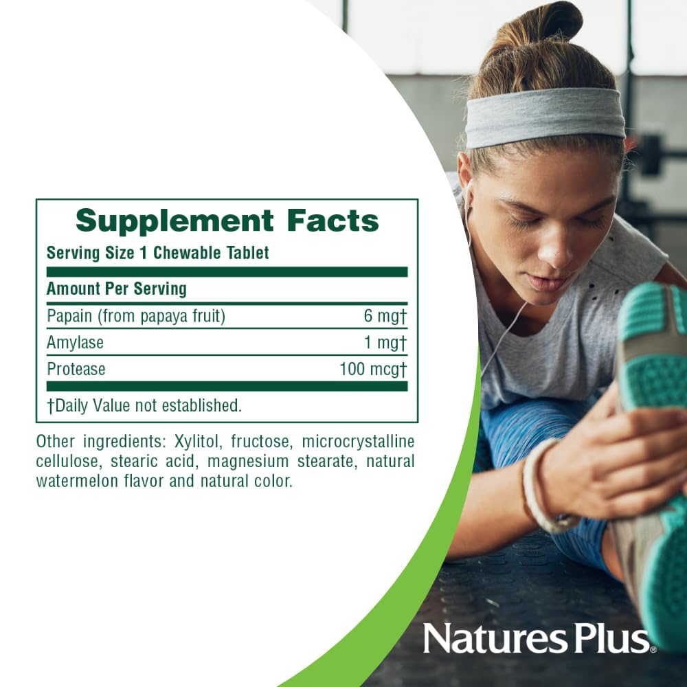 NaturesPlus Papaya Enzyme - 180 Chewable Tablets - Digestive Aid Supplement with Amylase & Protease - Helps Reduce Gas, Bloating, Stomach Upset & Discomfort - Vegan, Gluten Free - 180 Servings NaturesPlusAu supplements
