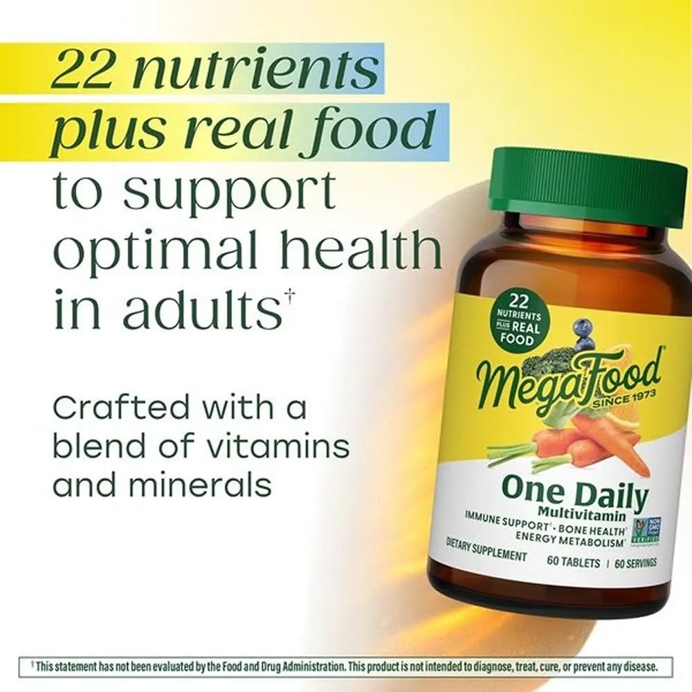 MegaFood One Daily Multivitamin for Women and Men, Immune Support Supplement with Real Food, Vitamin C & Vitamin B, Bone Health, Cellular Energy Metabolism, Vegetarian, Non-GMO, 90 Tablets MegaFoodnz supplements
