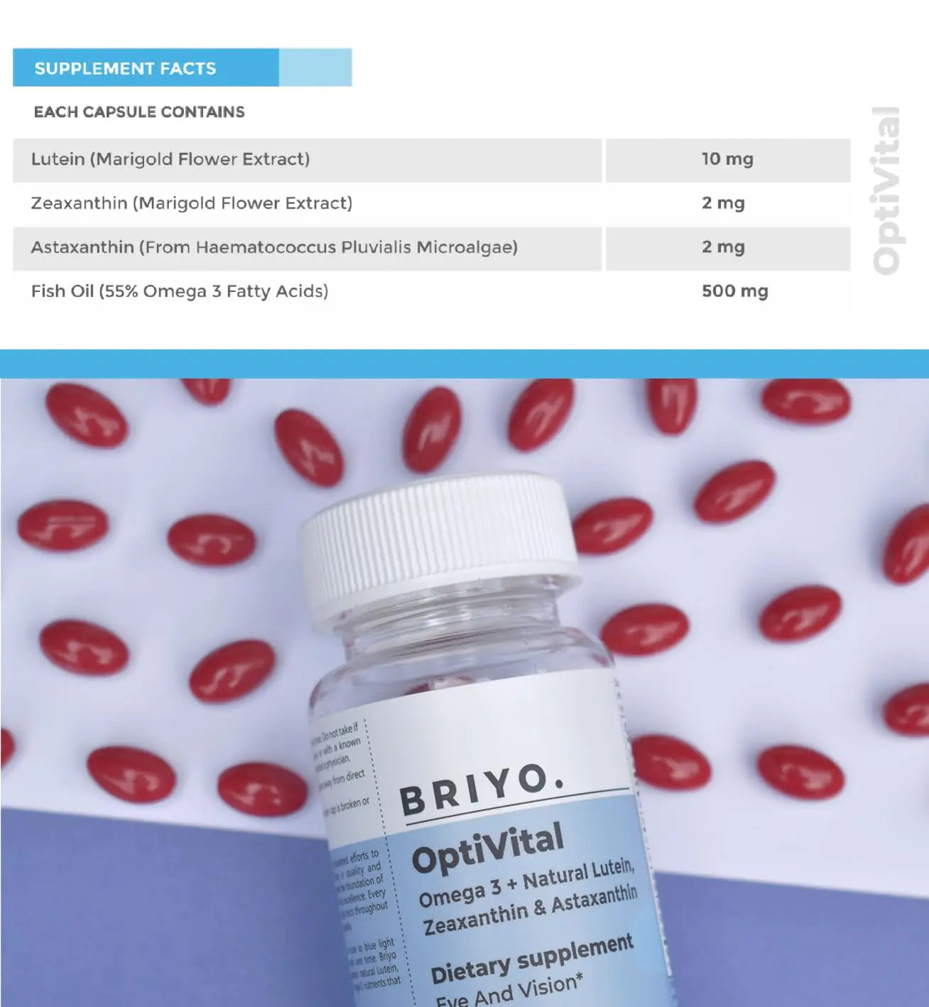 Briyo OptiVital Eye Health Supplement – Lutein, Zeaxanthin, Astaxanthin & Omega-3 from Natural Sources – Supports Vision BriyosisAu supplements