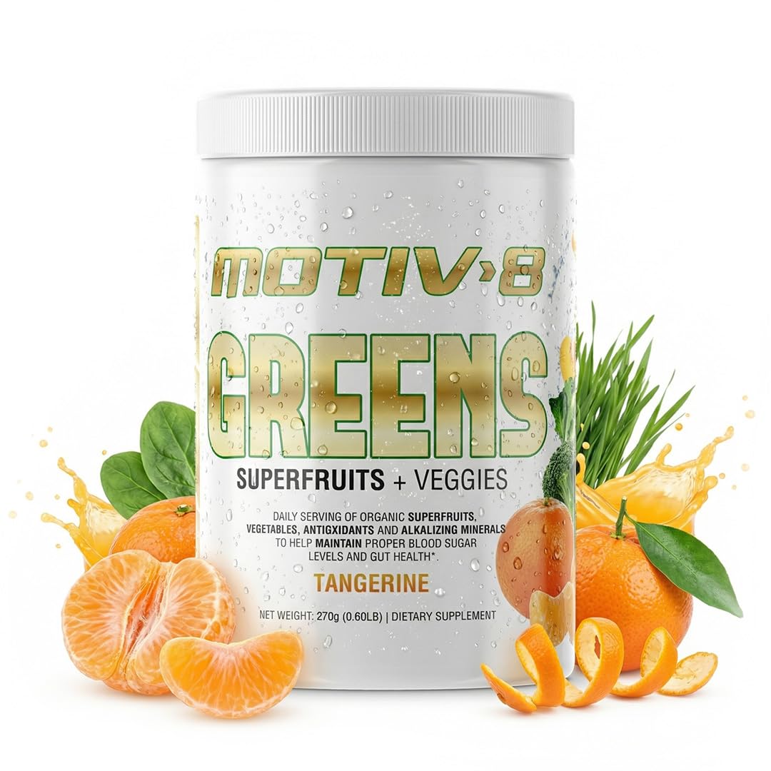Motiv-8, Greens Superfruits & Veggie Superfood Powder Supplement, Antioxidant, Fiber, Sugar-Free, 30 Servings (Tangerine, 30 Servings) Motiv-8Au supplements