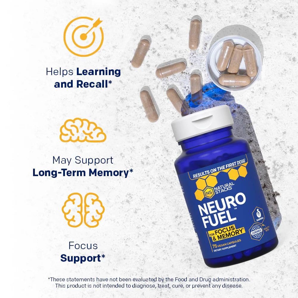 NATURAL STACKS Original NeuroFuel Nootropic Brain Support Supplement - 750mg L-Carnitine & 500mg L-Phenylalanine - Brain Supplement for Memory and Focus* - 75 Focus Pills NATURAL STACKSAu supplements