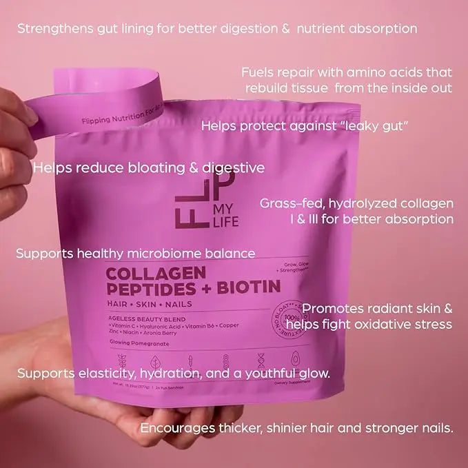 Flip My Life Collagen Peptides + Biotin, Hyaluronic Acid & Vitamin C - For Hair, Skin, Nails - Gut Health/Joint Support - Ageless Beauty Blend Supplement Powder for Men/Women - 9g Protein—26 Servings Flip My Lifenz supplements
