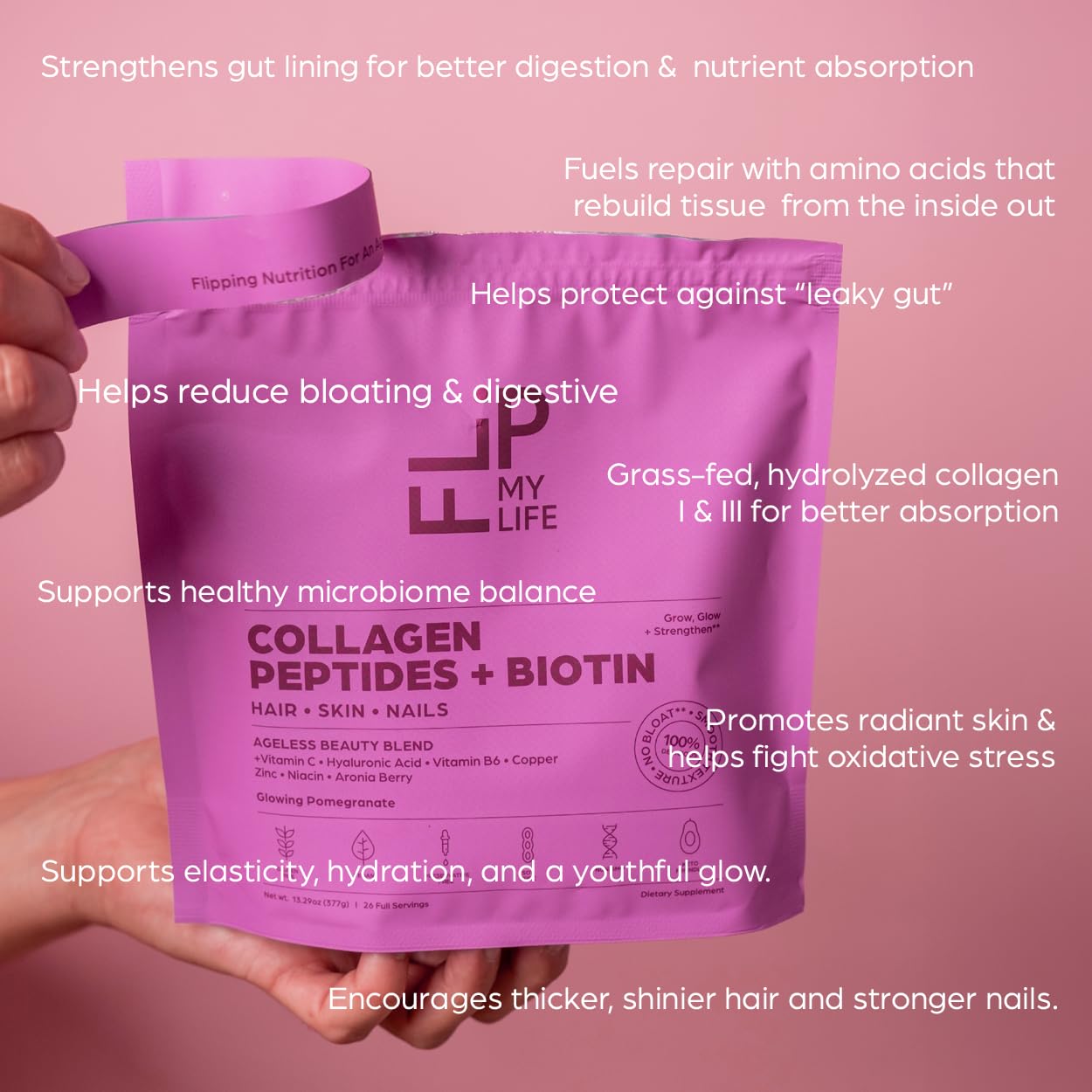 Flip My Life Collagen Peptides + Biotin, Hyaluronic Acid & Vitamin C - For Hair, Skin, Nails - Gut Health/Joint Support - Ageless Beauty Blend Supplement Powder for Men/Women - 9g Protein—26 Servings Flip My LifeAu supplements