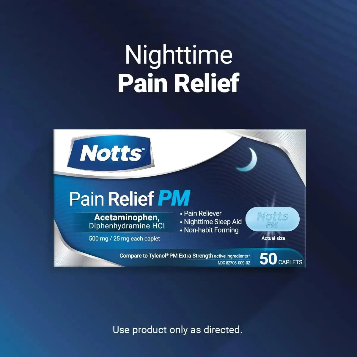 NOTTS PM Extra Strength Pain Relief & Sleep Aid, 500mg Acetaminophen & 25mg Diphenhydramine HCl, 50 Caplets for Nighttime Aches, Headaches & Body Pain, Non-Habit Forming (Pack of 2) NOTTSAu supplements