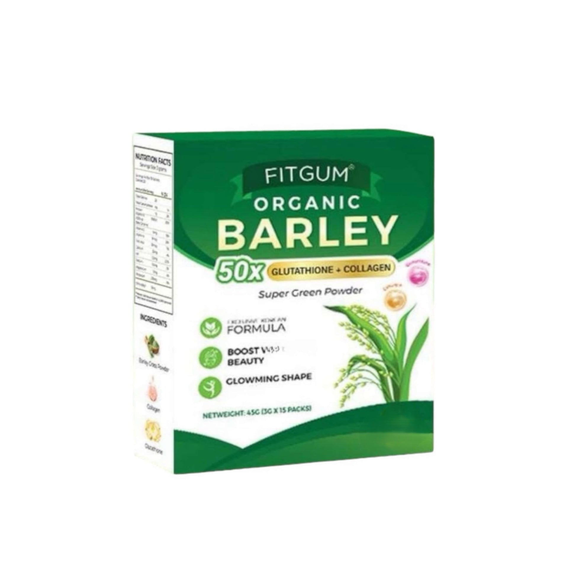 FIT Gum Organic Barley 50X Glutathione & Collagen Super Green Powder - 3g x 15 Sachets UKWellnessHubAu supplements