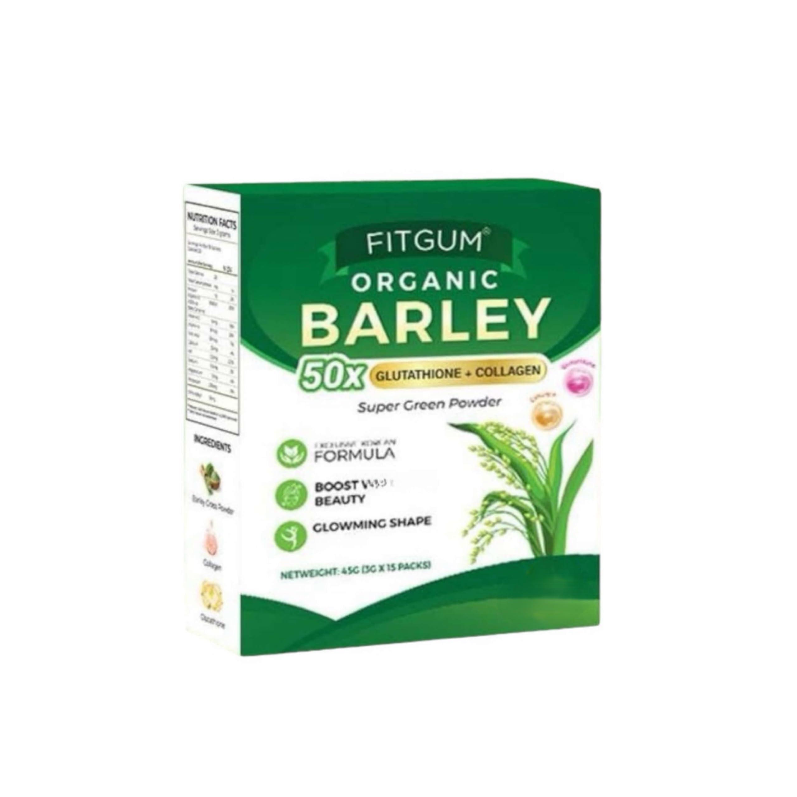 FIT Gum Organic Barley 50X Glutathione & Collagen Super Green Powder - 3g x 15 Sachets UKWellnessHubAu supplements