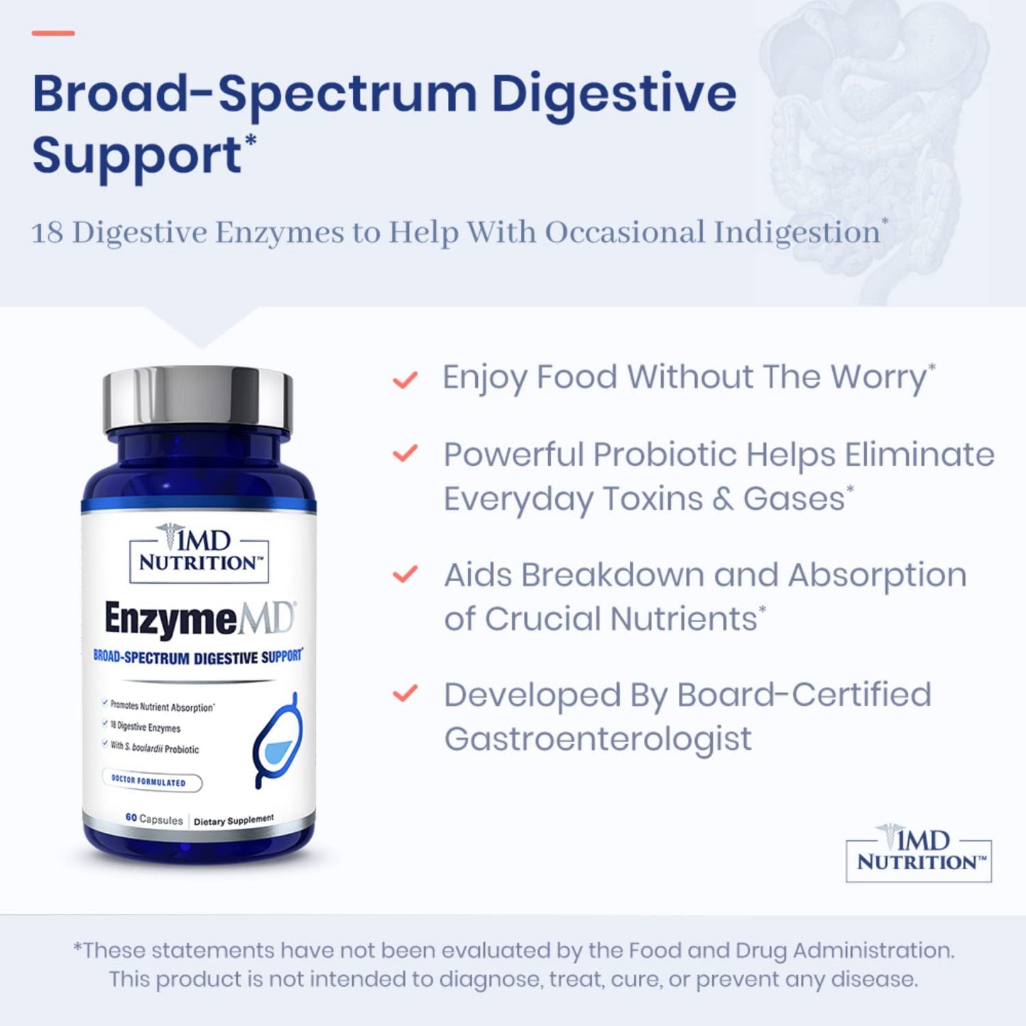 1MD Nutrition EnzymeMD - Digestive Enzymes Supplement - Doctor Formulated | 18 Plant-Based Enzymes - Gas & Bloating Support | 60 Capsules 1MD NutritionUS supplements