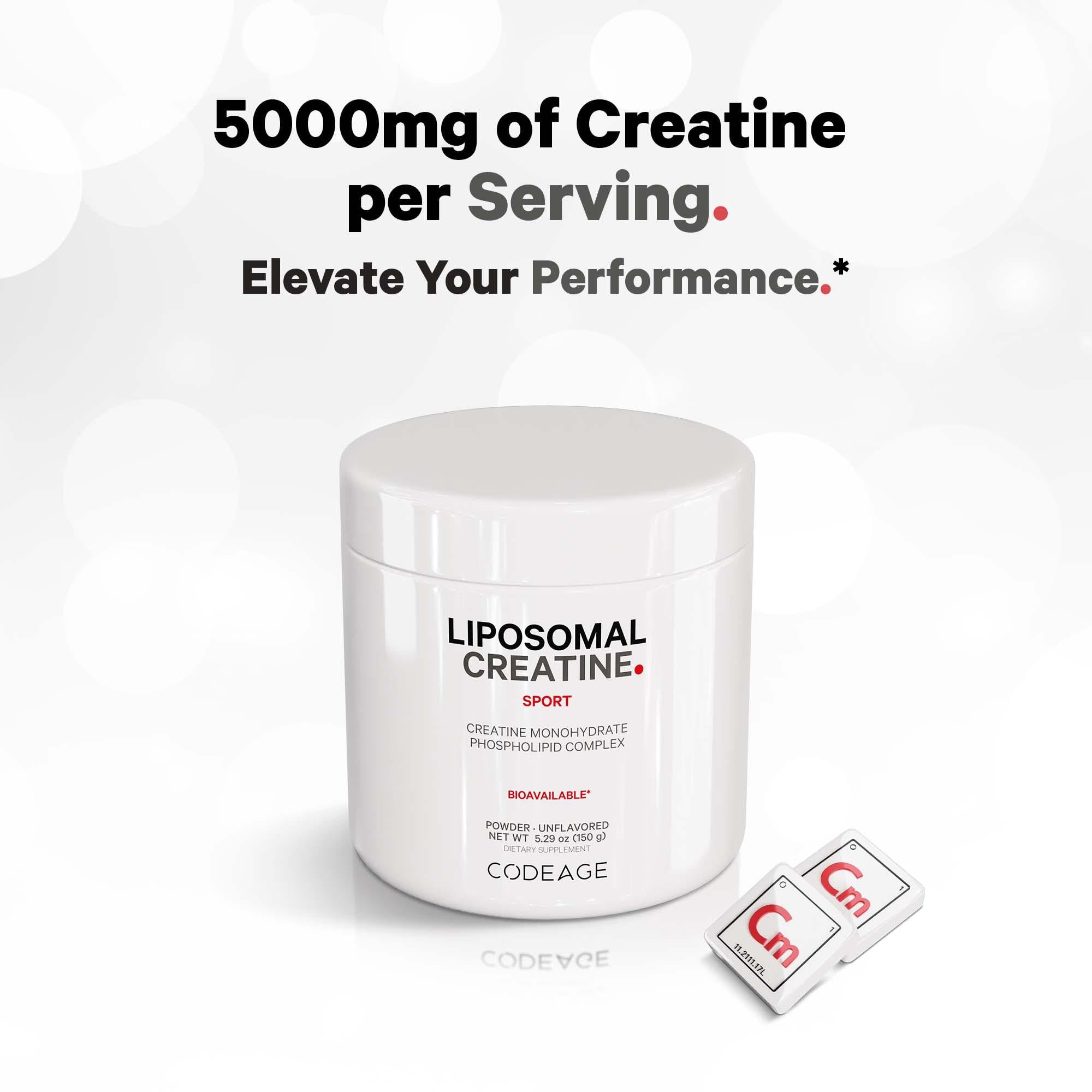 Codeage Liposomal Creatine Powder Supplement, Pure Creatine Monohydrate 5000mg, Pre Workout & Post Workouts - Unflavored Creatine, Micronized Creatine Powder - Creatinine for Sports - 30 Servings CodeageAu supplements