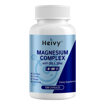Heivy 4 in 1 Magnesium Complex with Zinc & Vitamin D3, 320mg Elemental Magnesium (Glycinate/Citrate/Gluconate/Malate), 120 Capsules (4 Months Supply), Vegan, Non-GMO, Gluten-Free, 3rd Party Tested HeivyAu supplements