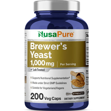 NusaPure Brewer’s Yeast - Suitable for Vegetarian/Vegan, Non - GMO - 1000mg 200 Capsules NusaPureAu supplements