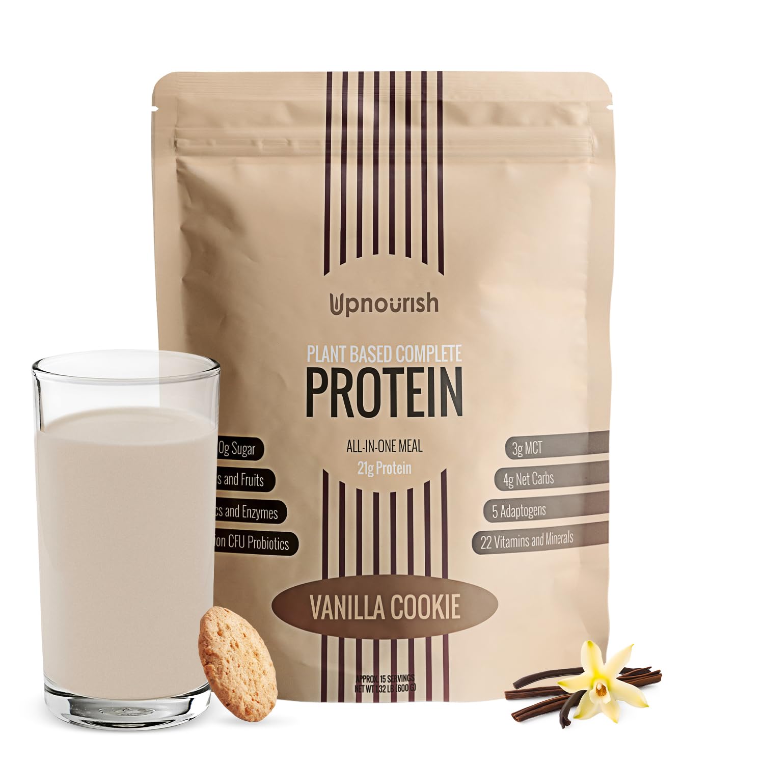 UpNourish Vanilla Cookie Vegan Protein Powder 54 Superfoods Powder,1.5 Billion CFU Probiotics 21g Plant Based Protein,No Sugar No Dairy No GMO Dairy Free,Meal Replacement Shake Keto-Friendly Low-Carb Diet,15 Servings UpNourishAu supplements