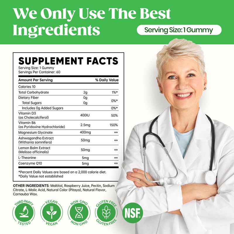 60 Day Supply Magnesium Glycinate 400mg Gummies with Ashwagandha, L-Theanine, CoQ10, Vitamin D3 & B6, Sugar Free Magnesium Gummies for Adults & Kids, Stress Relief, Sleep & Calm, Vegan, Gluten Free Venture PalAu supplements