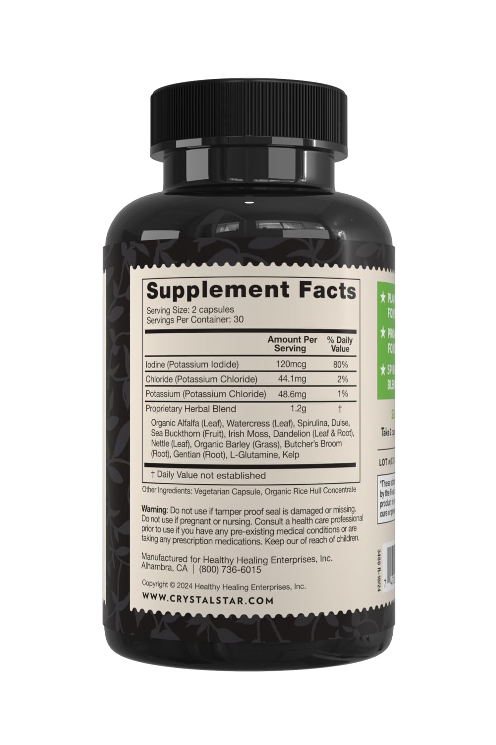 Crystal Star Ocean Minerals Supplement (60 Capsules) – Daily Herbal Supplement for Bone Health & Collagen – Sea Buckthorn, Spirulina & Organic Alfalfa - Non-GMO Crystal StarAu supplements