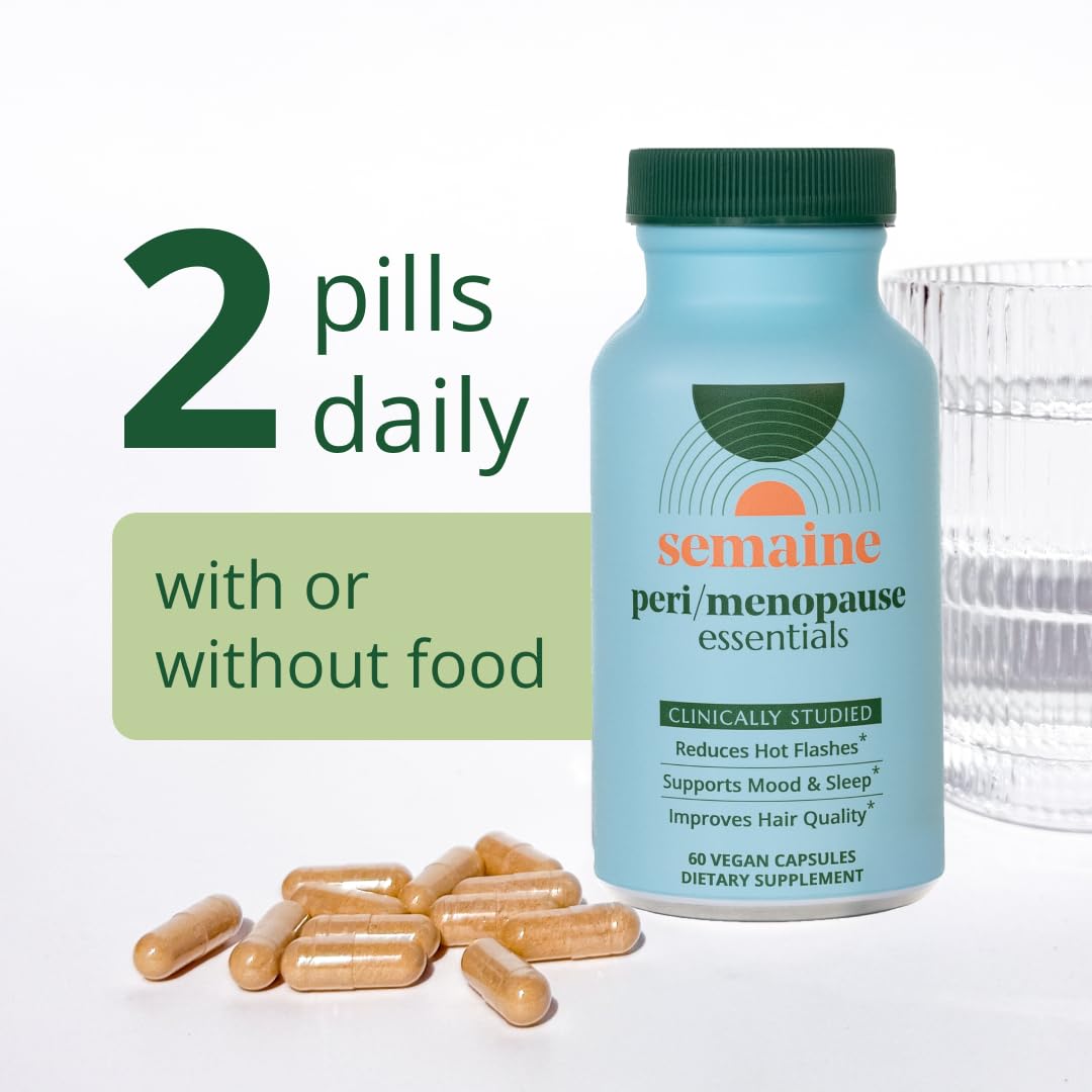 Semaine Peri/Menopause Essentials, 60 Ct. - Fuller Hair, No More Hot Flashes, Hormone Balance, Better Sleep & More - Clinically-Studied, Non-Hormonal Formula SemaineAu supplements