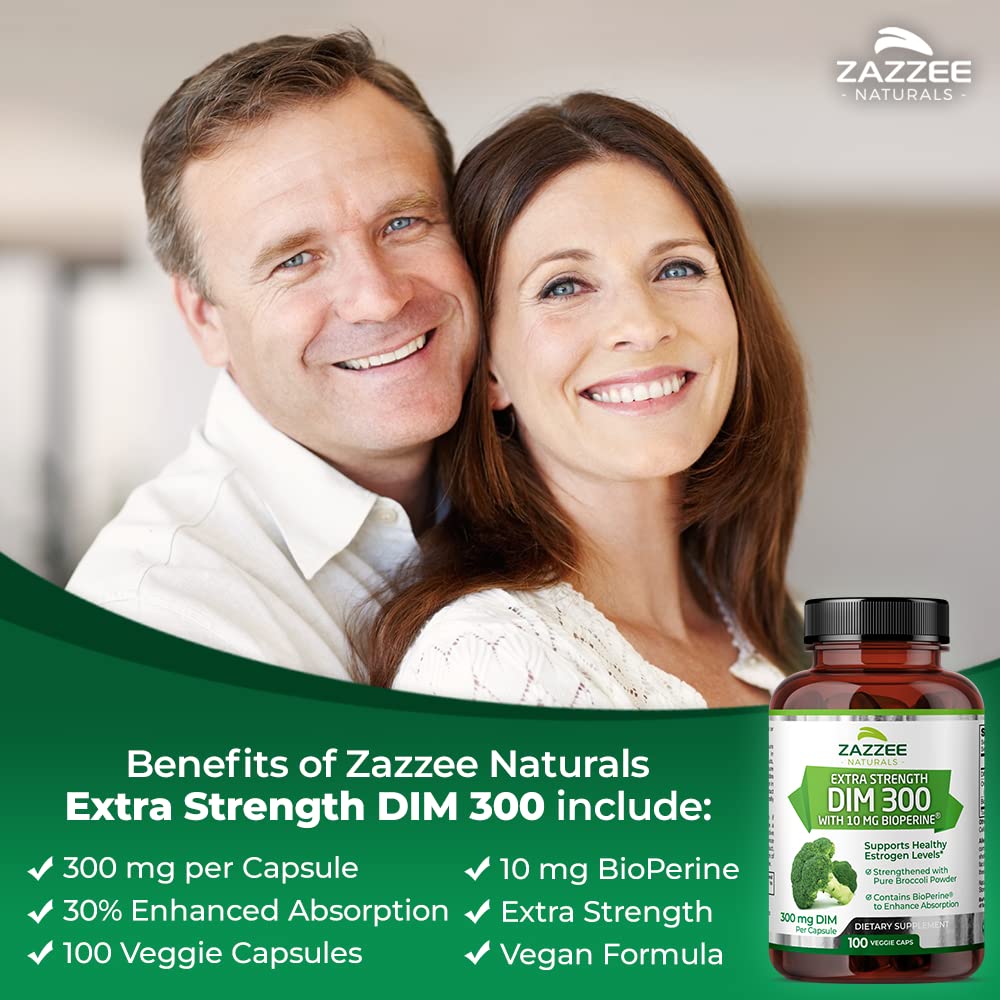 Zazzee Extra Strength DIM 300, 10 mg BioPerine and 300 mg DIM per Capsule, 100 Vegan ZazzeeUS supplements