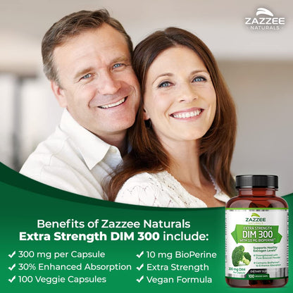 Zazzee Extra Strength DIM 300, 10 mg BioPerine and 300 mg DIM per Capsule, 100 Vegan ZazzeeUS supplements