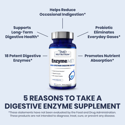 1MD Nutrition EnzymeMD - Digestive Enzymes Supplement - Doctor Formulated | 18 Plant-Based Enzymes - Gas & Bloating Support | 60 Capsules 1MD NutritionUS supplements