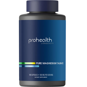 ProHealth Pure Magnesium Taurate, 160mg per Serving | Optimal Bioavailability Supplement for Healthy Aging | Supports Brain, Heart, and Muscle Health | Third-Party Tested for Quality | 180 Capsules ProHealthAu supplements