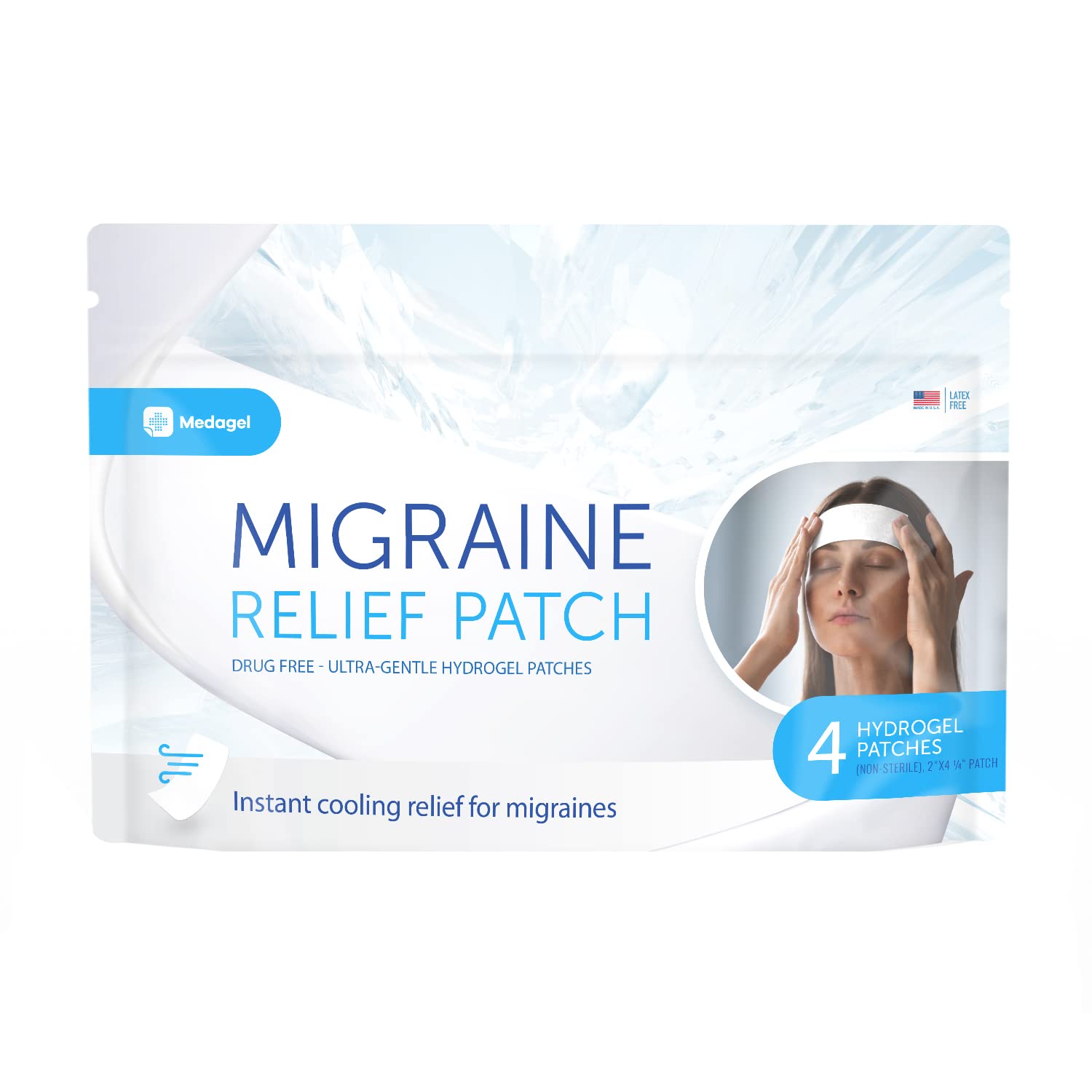 Medagel Migraine Relief Patch, Cooling Patches for Migraine, Fever, Hormone, & Headaches, Mess & Odor-Free Hydrogel Cooling, Made in The USA, 1 Pack (4 x Patches) White MedagelAu supplements