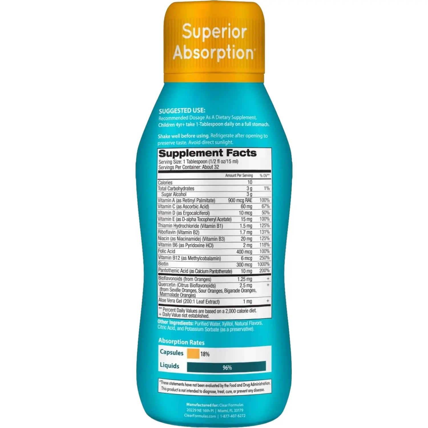 Sugar Free Liquid Multivitamin for Kids - High Absorption Kids Liquid Multivitamin with Vitamins A C D E & B Complex Plus Quercetin Immune Support Complex Clear FormulasAu supplements