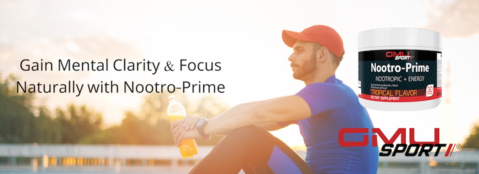 GMU SPORT Nootro-Prime Brain Boost - Focus Brain Supplement - Mushroom Supplement Powder with Alpha GPC, Nootropic Brain Supplements for Memory and Focus with Lions Mane, 30 Servings, Tropical Flavor GMU SPORTAu supplements