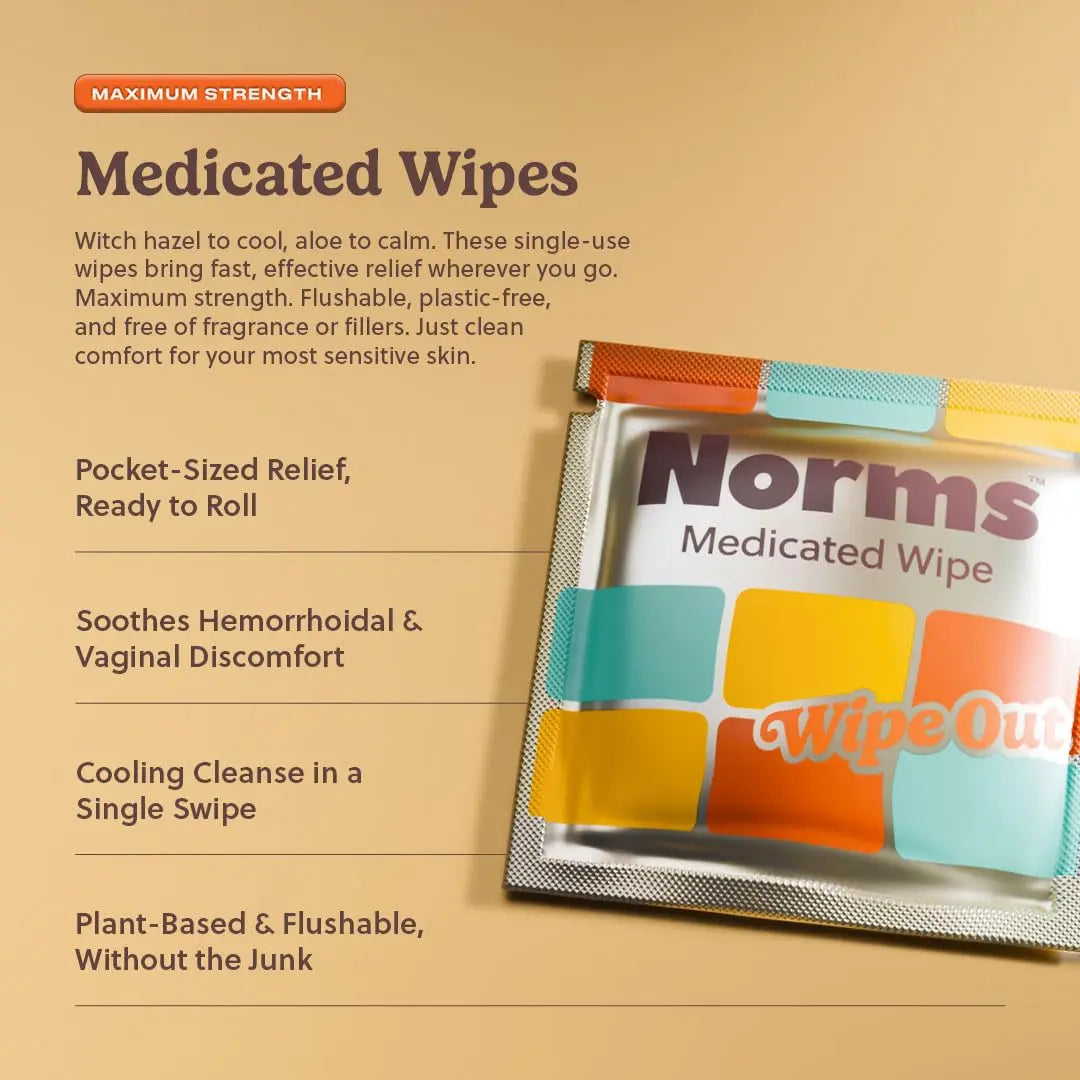 Norms Wipe Outs Hemorrhoid Wipes, 24 Individually Wrapped Witch Hazel Wipes with Aloe to Soothe and Cool Itching, Burning and Irritation, Flushable Septic Safe, Plant Based & Plastic-Free NormsAu supplements